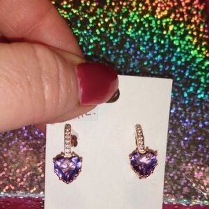 Purple Crystal Heart Earrings